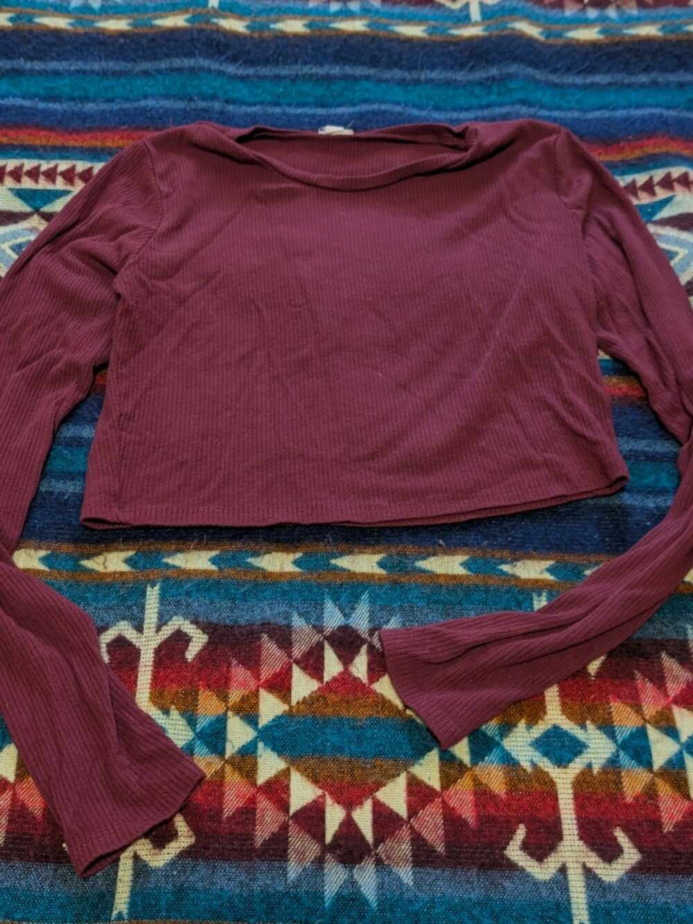 Garage dark red long sleeve ribbed top Large